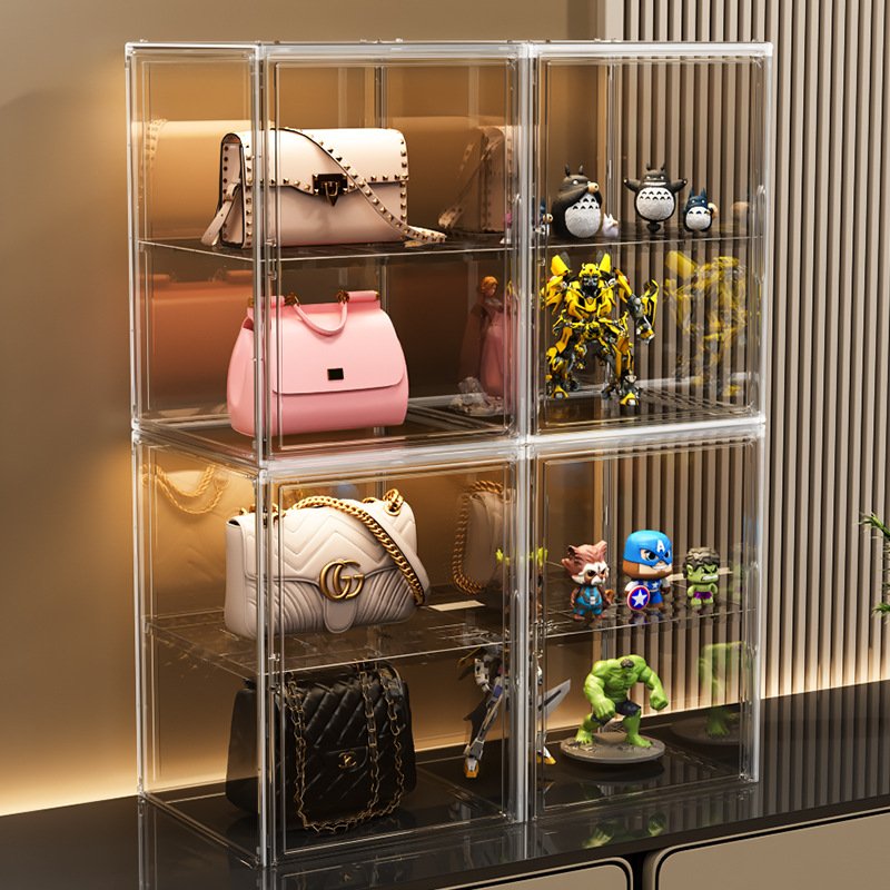 Factory price wholesale Clear Plastic Magnetic Drop Front Storage Box Luxury Stackable Display Bin