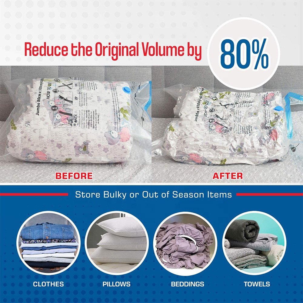 Home Mattress Space Saver Reusable Vacuum Compressed Storage Bags Set Large Vacuum Storage Bags For Clothes With Pump
