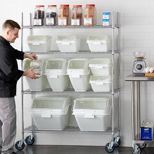 White Plastic Large Movable Food Storage Flour Bin Ingredient Bin Container