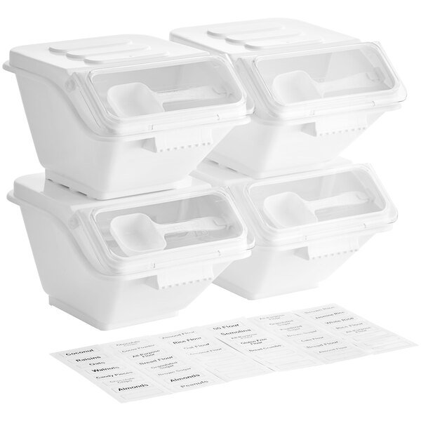 White Plastic Large Movable Food Storage Flour Bin Ingredient Bin Container