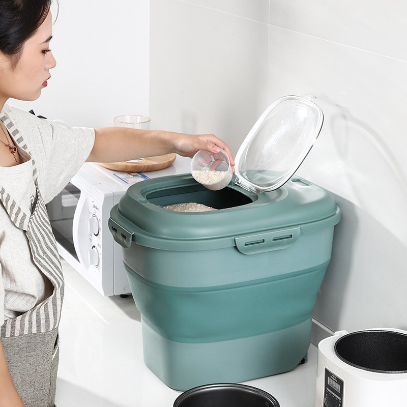 Plastic 20 To 50 Lbs Collapsible Airtight Pet Dog Food Storage Container Box With Rolling Wheel