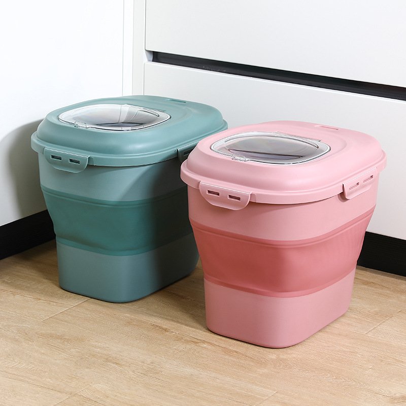 Plastic 20 To 50 Lbs Collapsible Airtight Pet Dog Food Storage Container Box With Rolling Wheel