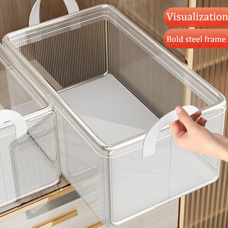 2024 Latest Thickened PVC Plastic Storage Bins for Clothing Shoes Toys Drawer Organizer Foldable Storage Box Basket with Handle