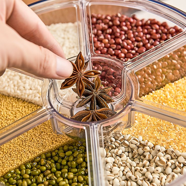 6 Grids 12lbs Rice Storage Container Rotatable Grain Food Storage One-Button Pressing Storage Bucket for Grain Multifunction