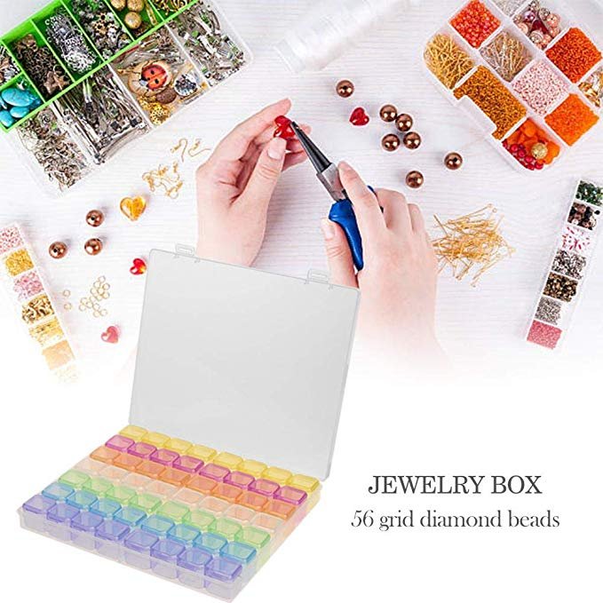 Adjustable Plastic Storage Box 56 Grids Slot Jewelry Box Diamond Painting Beads Organizer Storage Case