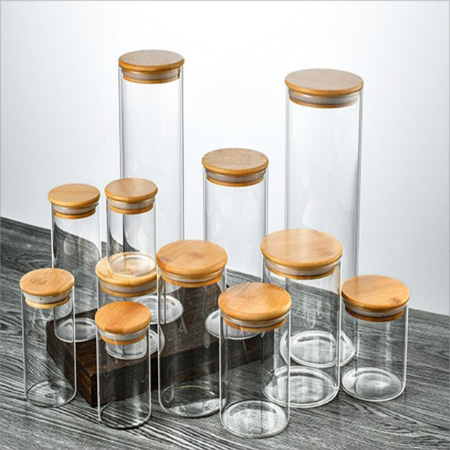 OEM ODM Wholesale Eco-friendly high borosilicate food airtight kitchen glass spice storage jar storage tank with bamboo lids