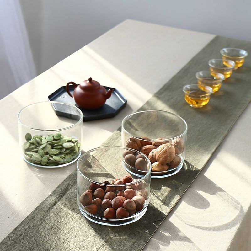 Clear glassjar combination bamboo lidded cereal storage jar with flower and food storage containers set with lids