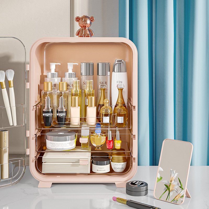 Large Tabletop Magnetic Side Door Makeup Kit Container Plastic Lipstick and Cosmetics Storage Box with Mirror and LED Light