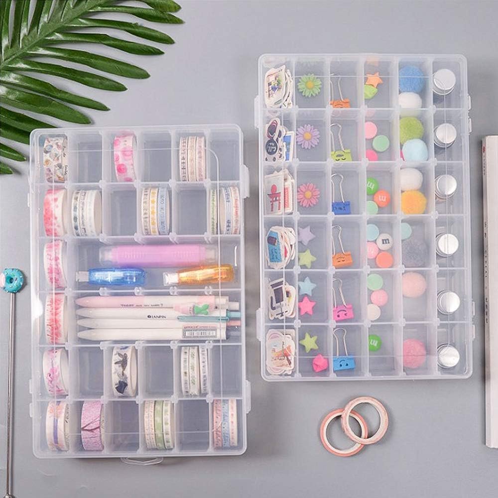 29643 36 Grids Clear Plastic Organizer Box with Adjustable Dividers Small Craft Organizers Bead storage box for Nail Jewelry