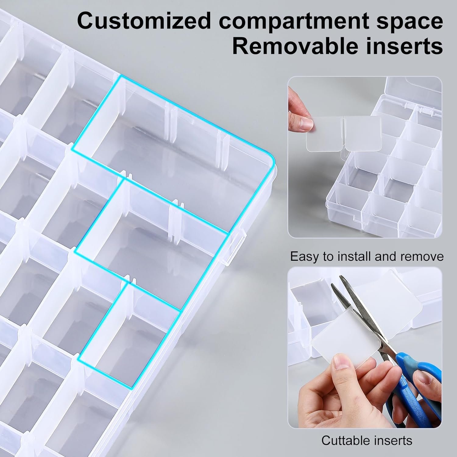 29643 36 Grids Clear Plastic Organizer Box with Adjustable Dividers Small Craft Organizers Bead storage box for Nail Jewelry