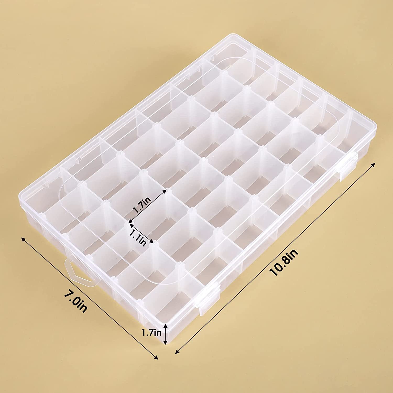 29643 36 Grids Clear Plastic Organizer Box with Adjustable Dividers Small Craft Organizers Bead storage box for Nail Jewelry