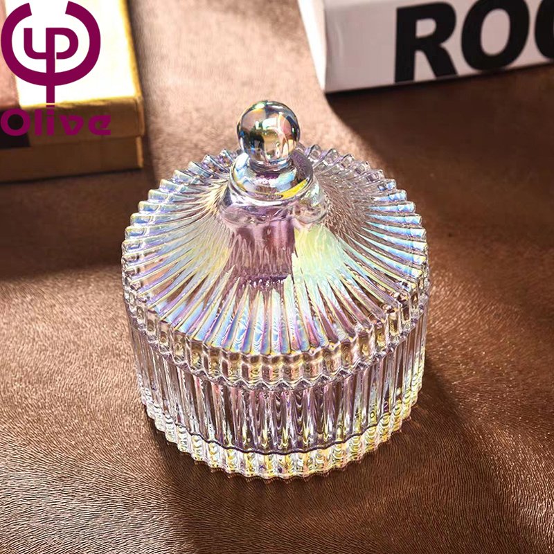 Custom Fancy Crystal Glass Candle Jar with Lid for Storing Roman Sugar-Multi-Purpose Food Container