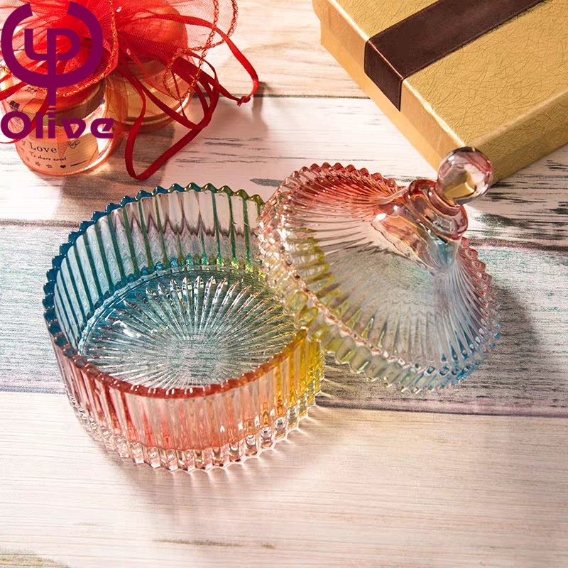 Custom Fancy Crystal Glass Candle Jar with Lid for Storing Roman Sugar-Multi-Purpose Food Container