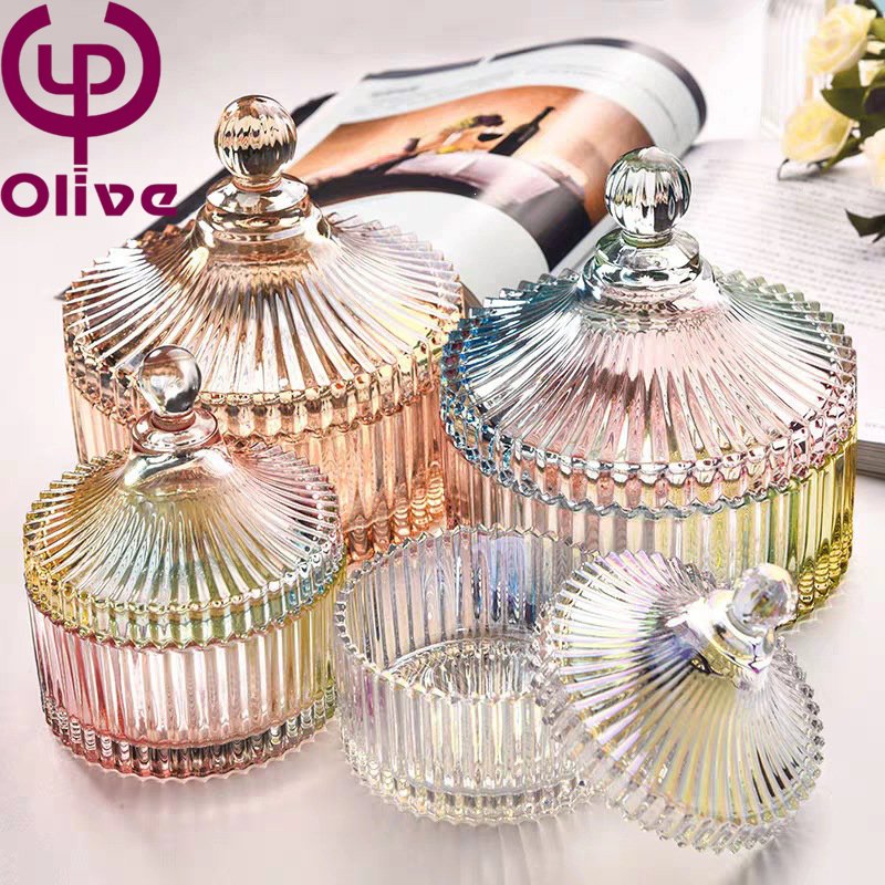 Custom Fancy Crystal Glass Candle Jar with Lid for Storing Roman Sugar-Multi-Purpose Food Container
