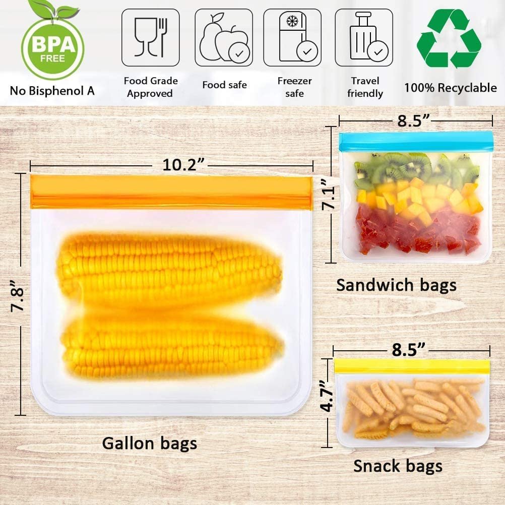 Reusable Super Thick Leak-Proof Ziplock BPA Free Silicone Bags for Food Storage