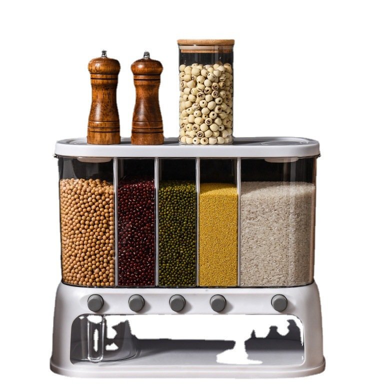 Compartment Food Storage Box Plastic Cereal Dispenser Storage Box Kitchen Food Grain Rice Container For Sale