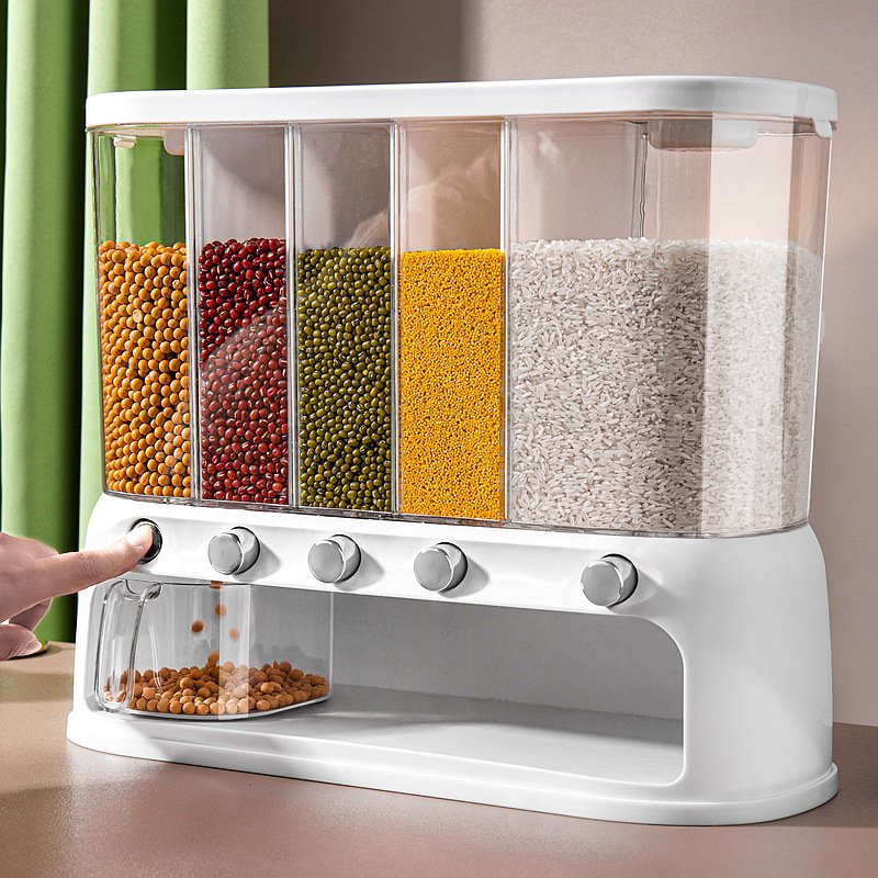 Compartment Food Storage Box Plastic Cereal Dispenser Storage Box Kitchen Food Grain Rice Container For Sale