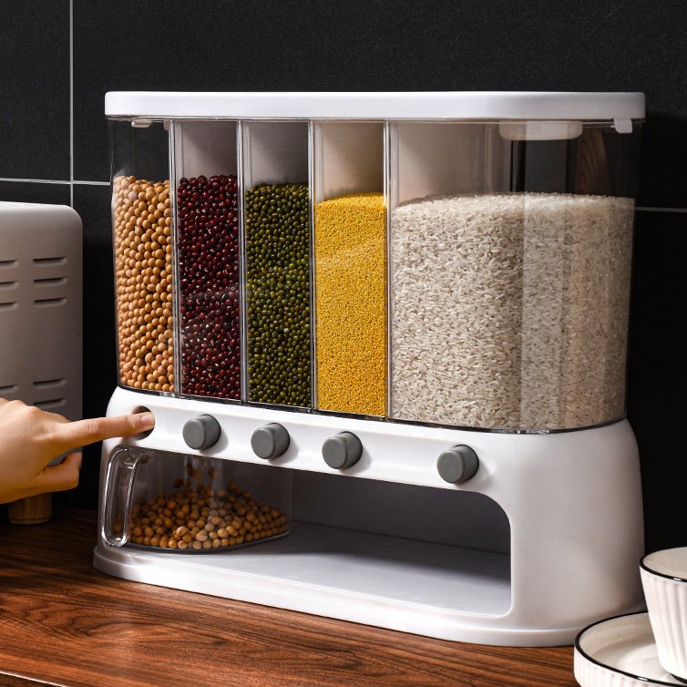 Compartment Food Storage Box Plastic Cereal Dispenser Storage Box Kitchen Food Grain Rice Container For Sale