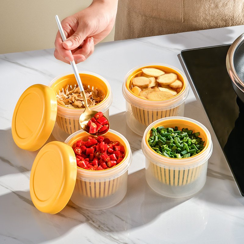 Transparent Vegetables Fruits Chopped Onion Minced Garlic Sauce Chili Food Bowl Container Mini Drain Kitchen Storage Box