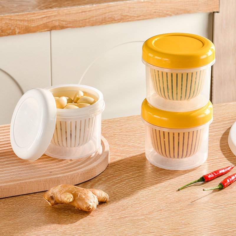 Transparent Vegetables Fruits Chopped Onion Minced Garlic Sauce Chili Food Bowl Container Mini Drain Kitchen Storage Box