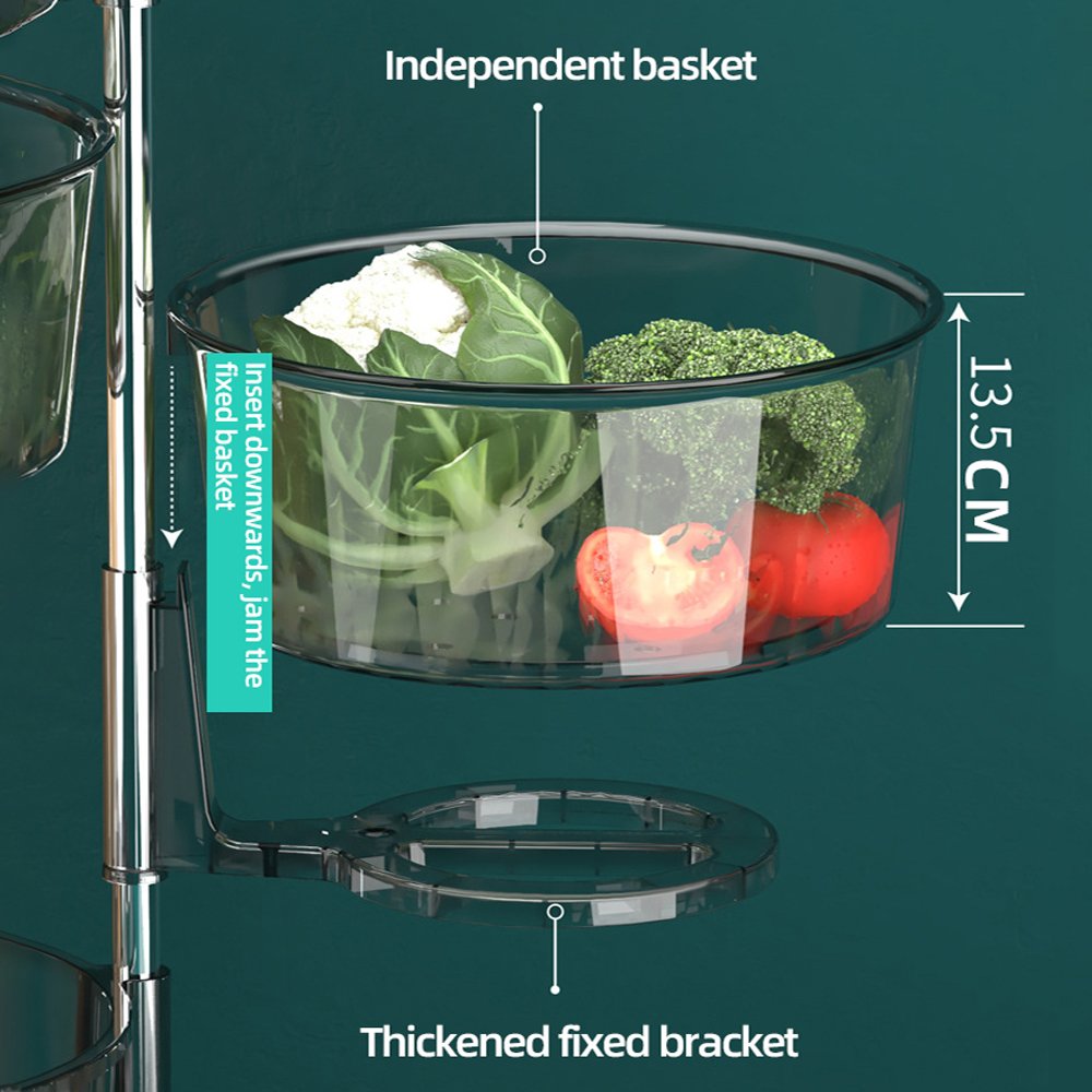 4-Tier Detachable Plastic Kitchen Rack with Rotating Basket Beauty Salon Cart Wheels Household Bathroom Veggies Fruits Storage