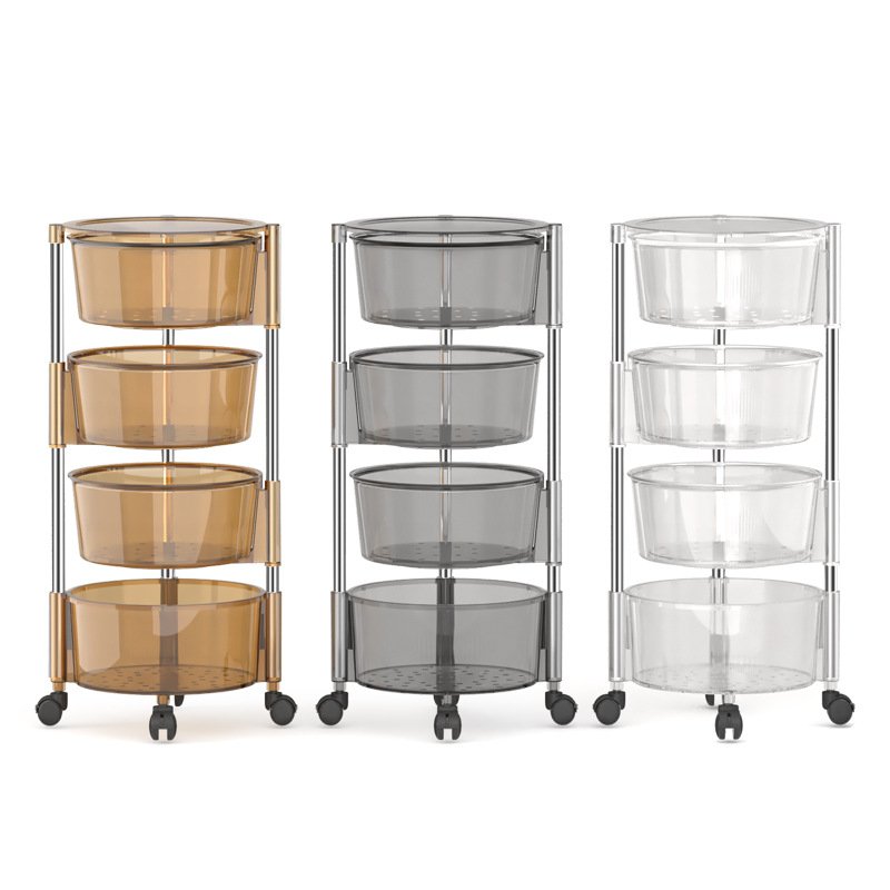 4-Tier Detachable Plastic Kitchen Rack with Rotating Basket Beauty Salon Cart Wheels Household Bathroom Veggies Fruits Storage