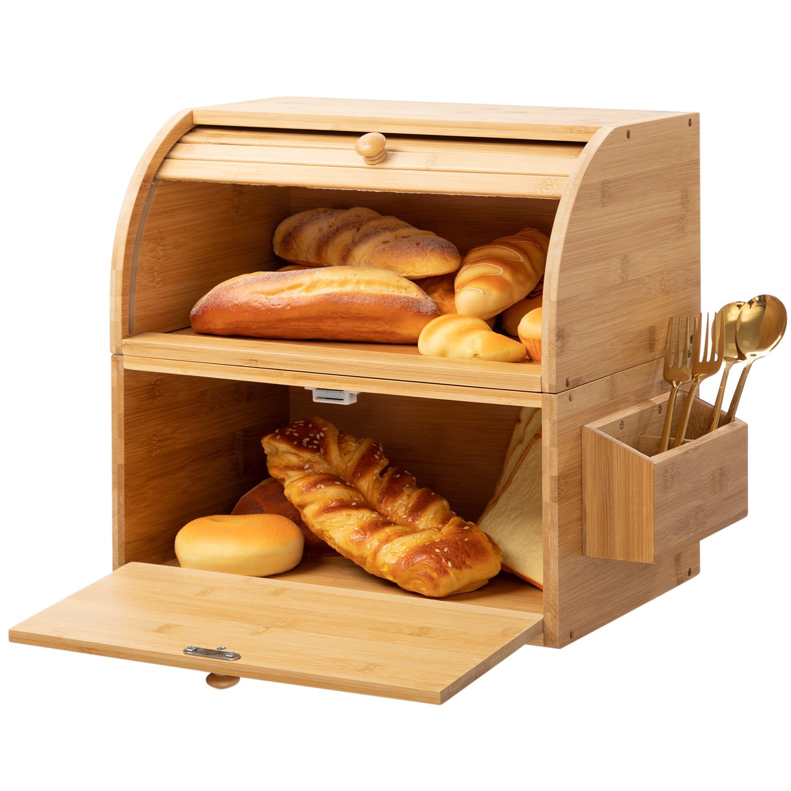 2 layer roll cover bread bag container food storage bamboo bread rack