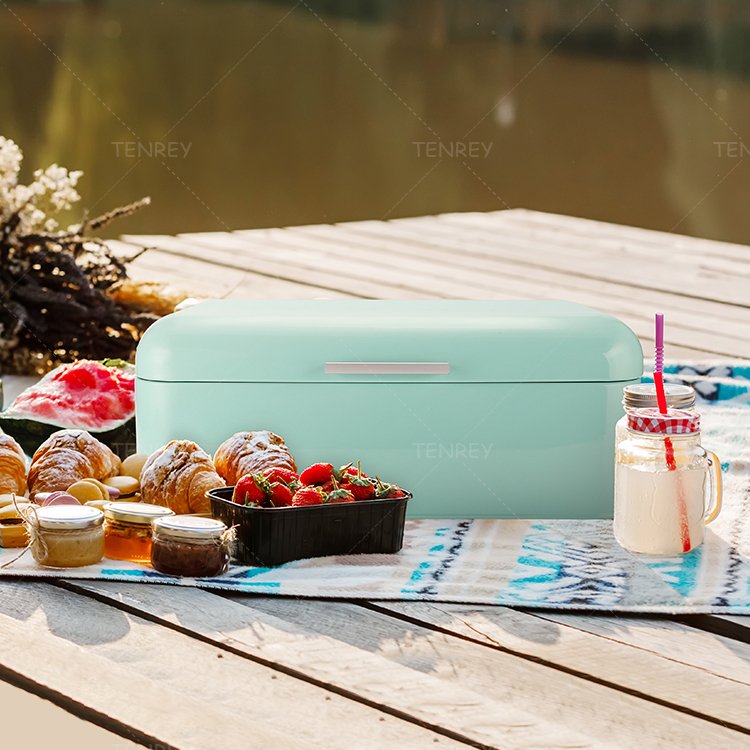Kitchen White Metal Bread Storage Box Galvanize Metal Bread Bin