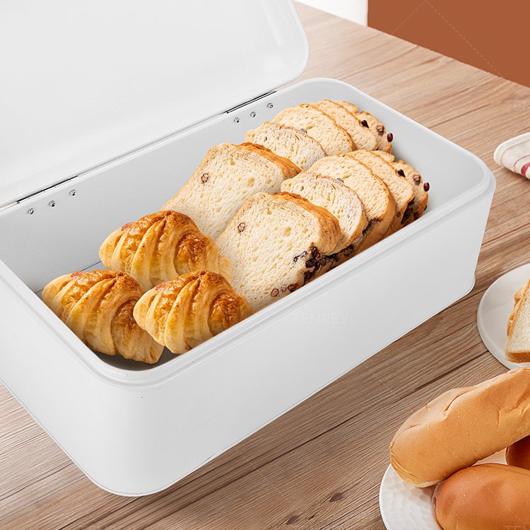 Kitchen White Metal Bread Storage Box Galvanize Metal Bread Bin