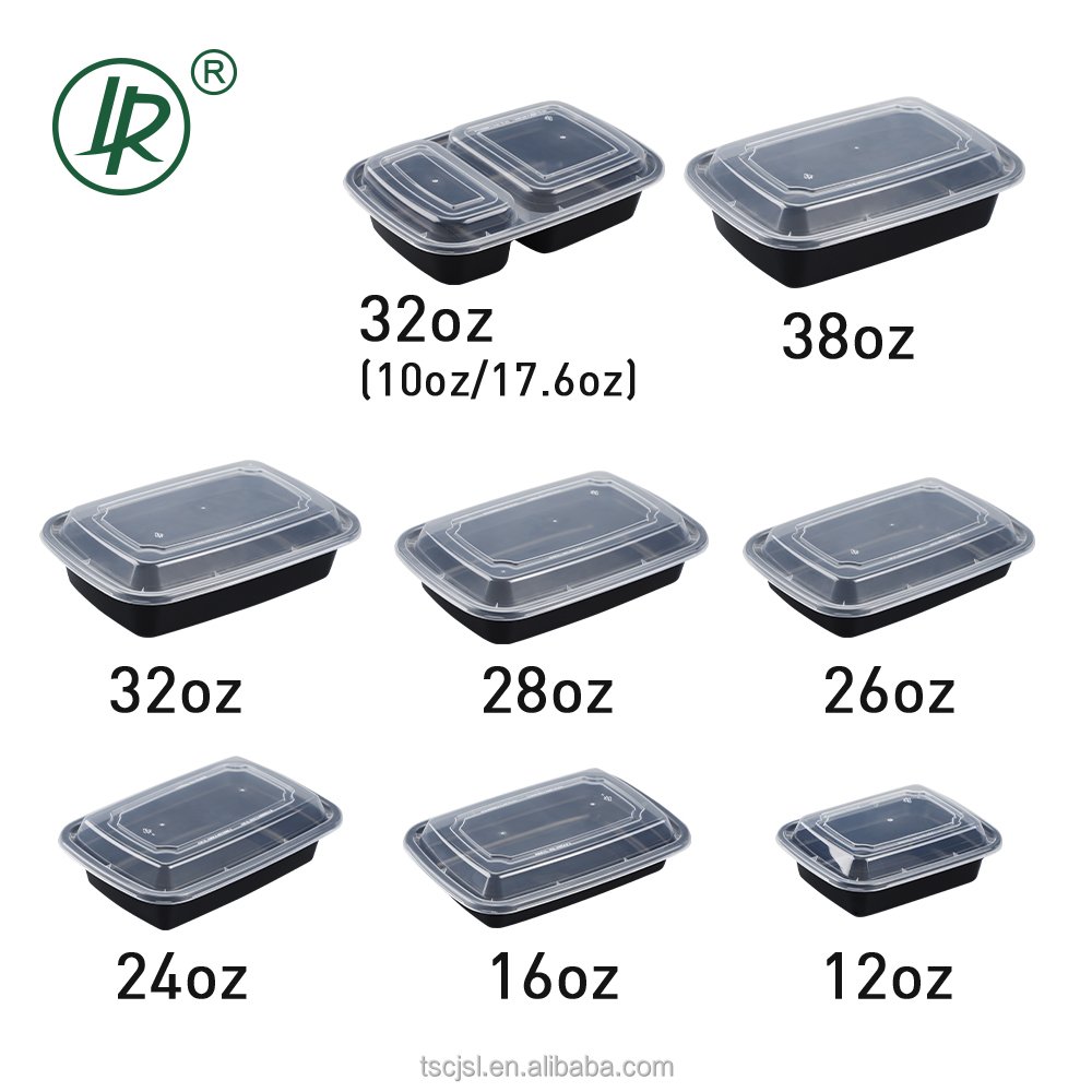 LR 12oz 16oz 24oz 26oz 28oz 32oz 38oz Plastic Food Container Disposable Microwavable Food Storage Meal Prep Containers