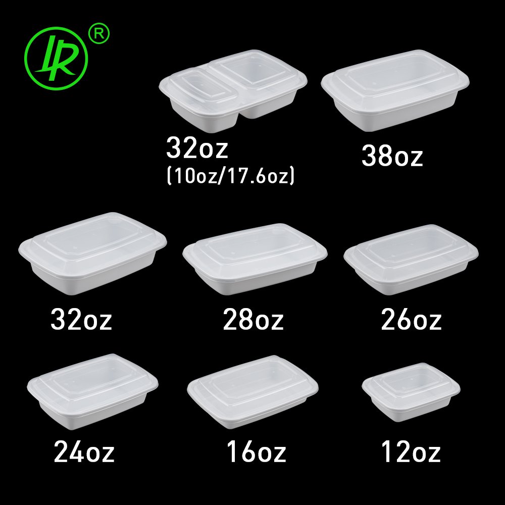 LR 12oz 16oz 24oz 26oz 28oz 32oz 38oz Plastic Food Container Disposable Microwavable Food Storage Meal Prep Containers