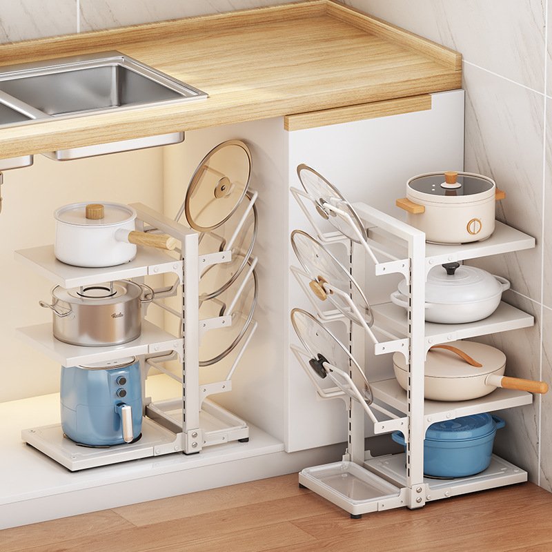 Wholesale 2 Pack Black Multifunctional Kitchen Storage Adjustable Pot Lid Organizer For Cabinet
