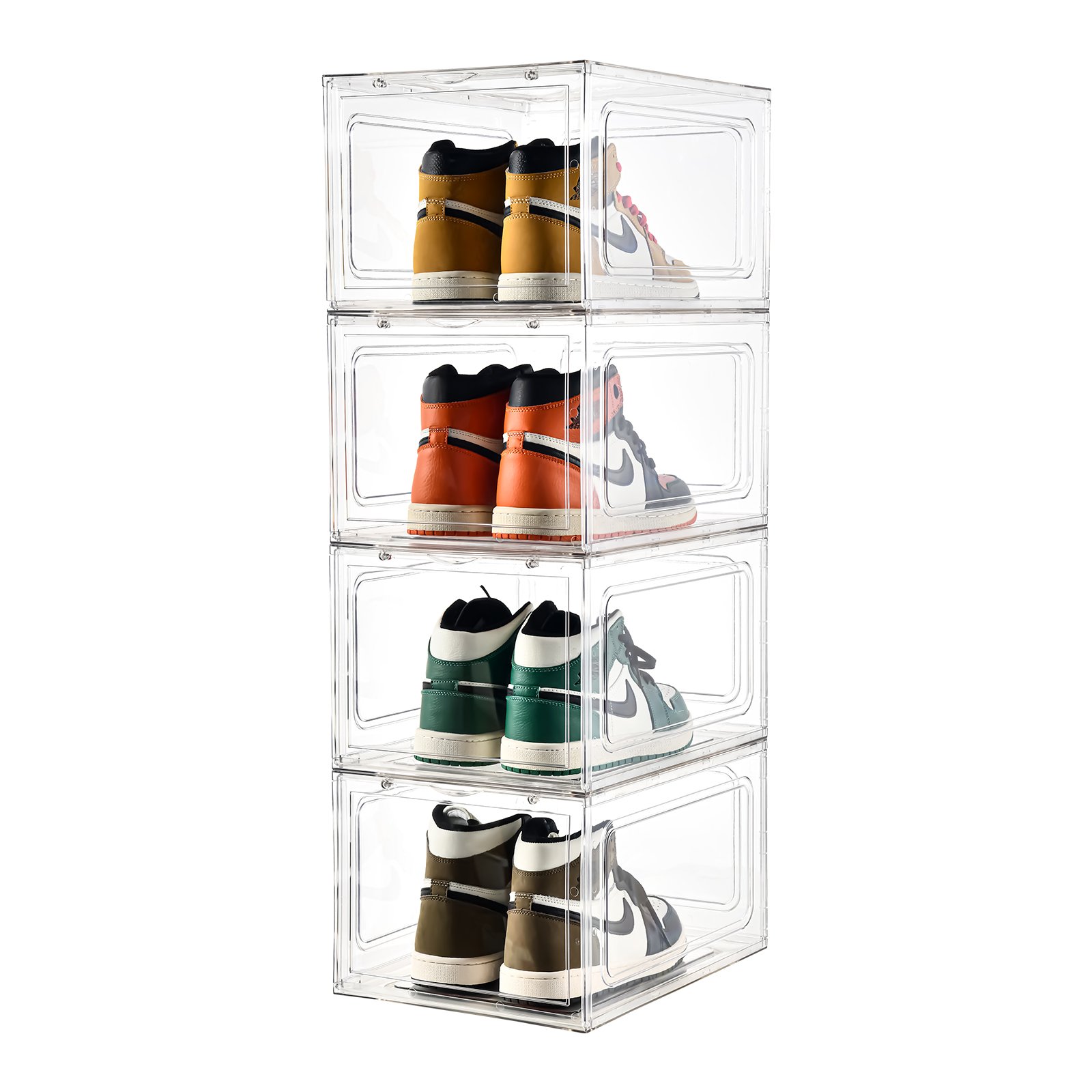 Multiple opening side 12 pack transparent plastic shoe storage box clear stackable shoe case
