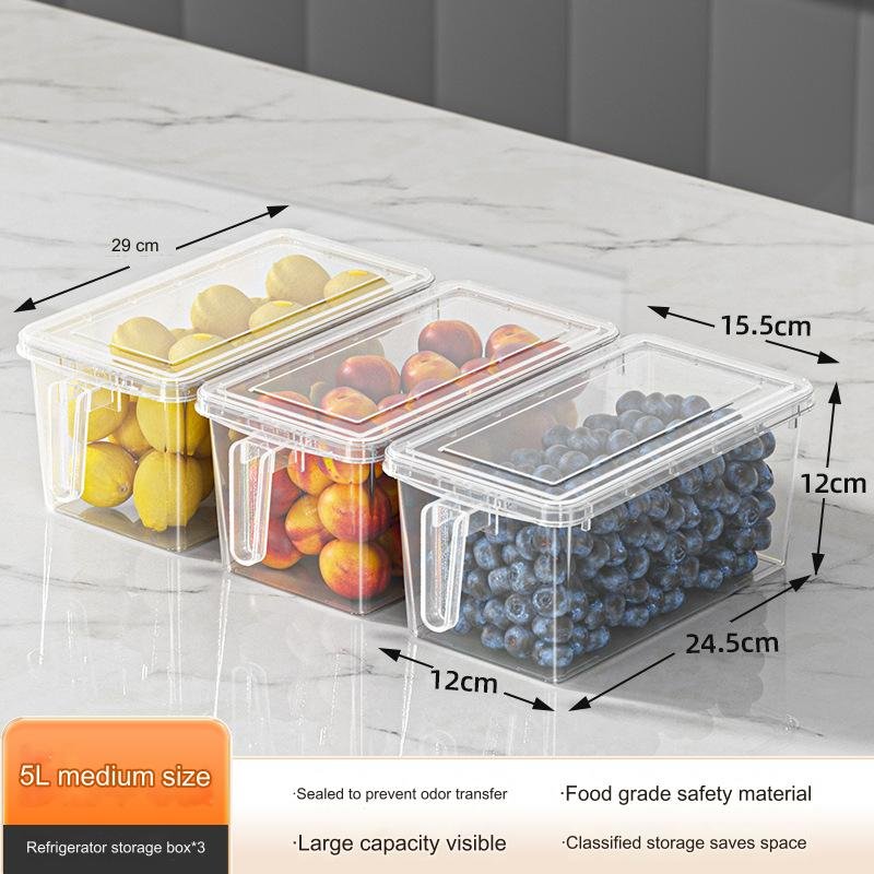 Stackable Refrigerator Storage Box Transparent Sealed Plastic Box Kitchen Fruit Food Vegetable Storage Box with lid and handle