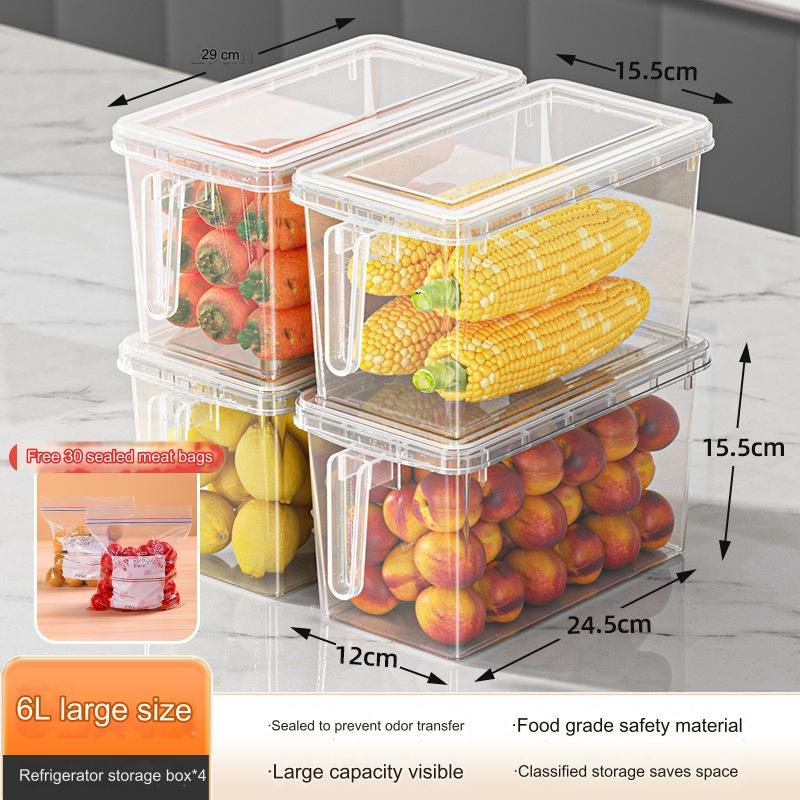 Stackable Refrigerator Storage Box Transparent Sealed Plastic Box Kitchen Fruit Food Vegetable Storage Box with lid and handle