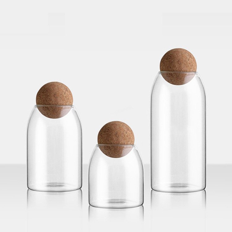 Factory sales 5 Piece Set Airtight Food Storage Bottles Jars With Wood Seal Lid