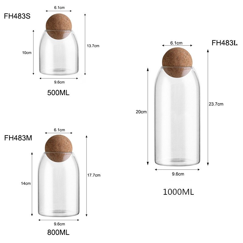 Factory sales 5 Piece Set Airtight Food Storage Bottles Jars With Wood Seal Lid