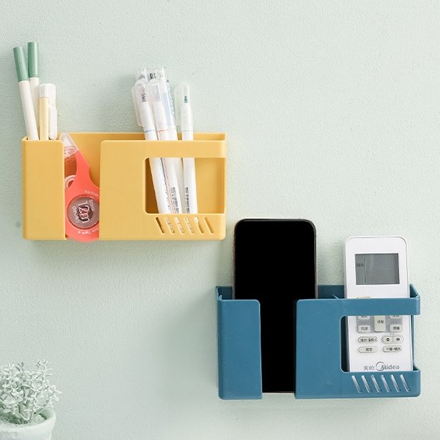 2 in 1 Wall Mounted Mobile Phone Holder Multifunction Holder Remote Control Storage Box Charger Hook Cable Charging Dock Stand