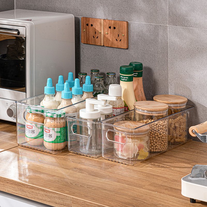 Stackable Fridge Storage Bins Pantry Organizers Kitchen Refrigerator Transparent Plastic Containers For Food Storage With Handle