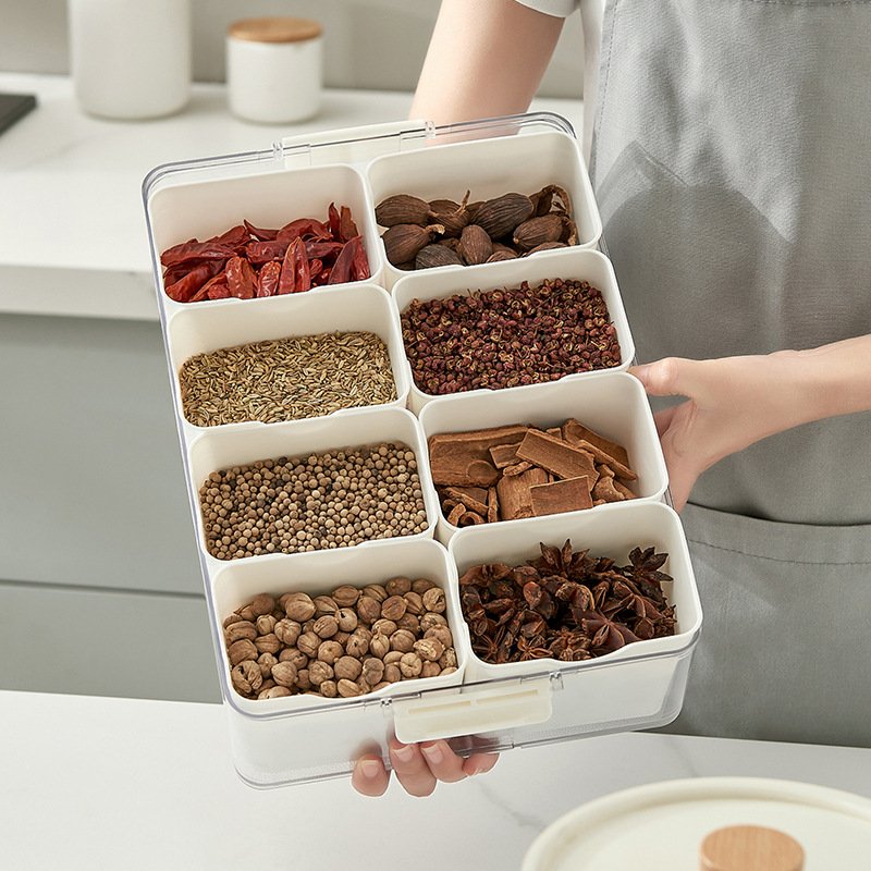 8 Compartment Removable Snack Fruit Tray Divided Serving Lids Square Plastic Food Storage Lunch Organizer for Vegetarian Candy