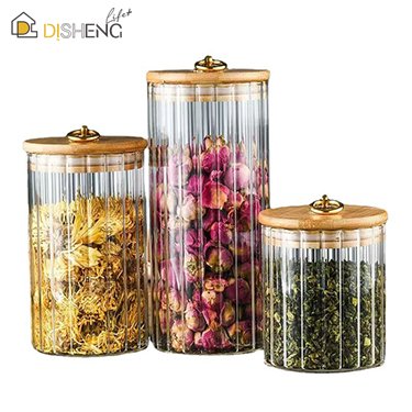 Hot Sale Custom Logo Box Kitchen High Borosilicate Glass Food Round Airtight Canister Glass Storage Jar