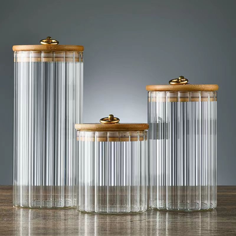 Hot Sale Custom Logo Box Kitchen High Borosilicate Glass Food Round Airtight Canister Glass Storage Jar