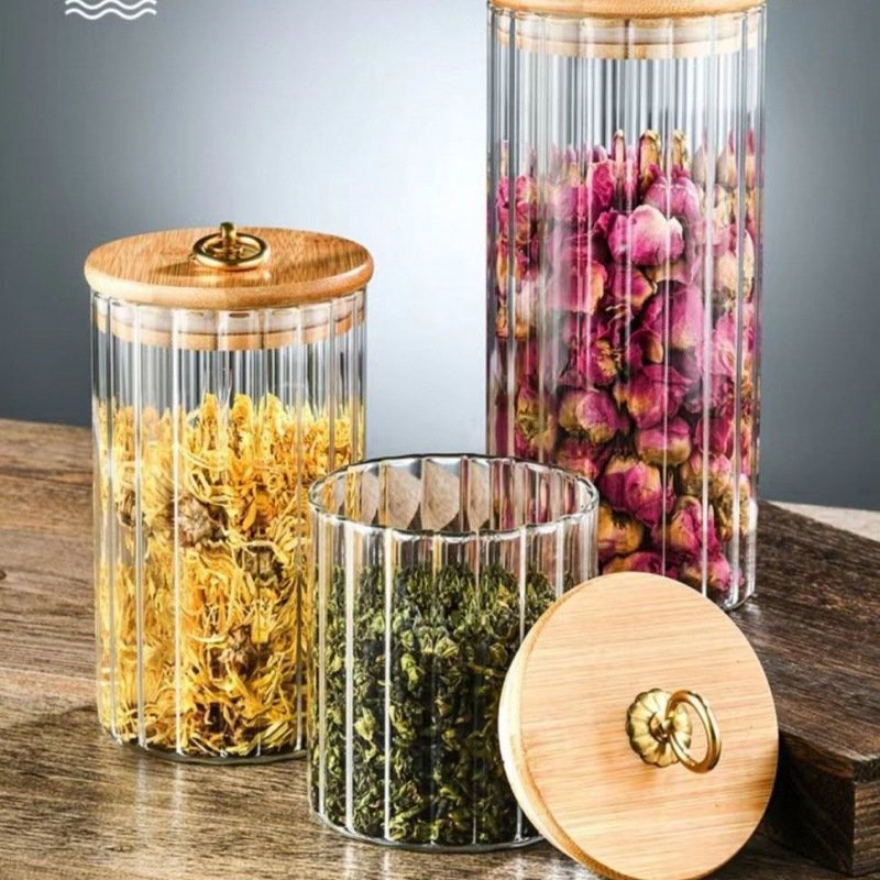 Hot Sale Custom Logo Box Kitchen High Borosilicate Glass Food Round Airtight Canister Glass Storage Jar