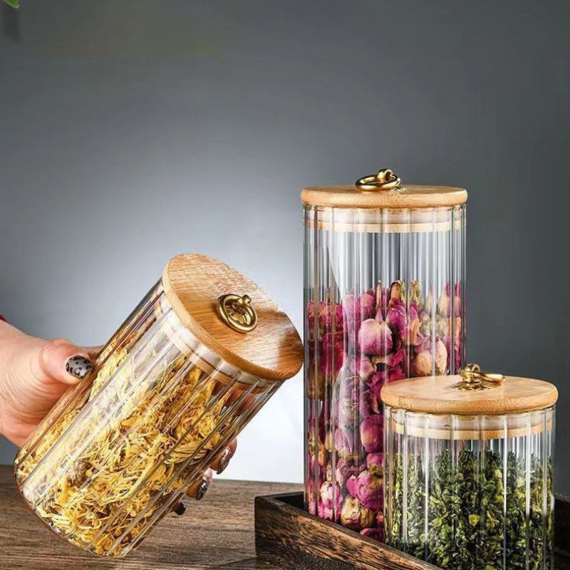 Hot Sale Custom Logo Box Kitchen High Borosilicate Glass Food Round Airtight Canister Glass Storage Jar