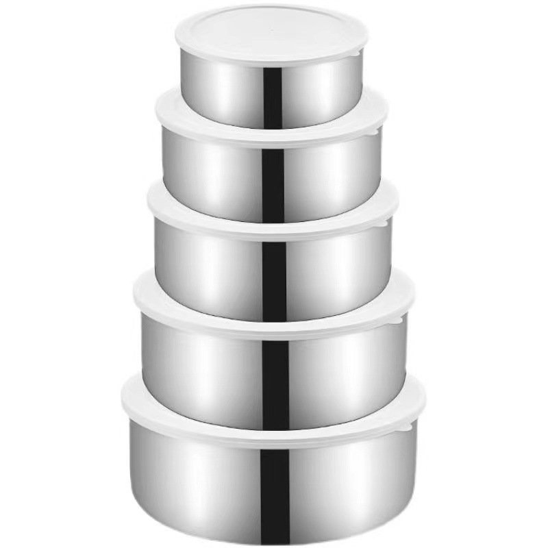 Sealed food storage box Round stainless steel fresh-keeping box five-piece lunch box with lid lunchbox gift