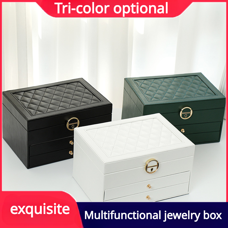Multifunctional Jewelry Box Large Three-layer Leather Storage Box Earrings Jewelry Earring Box