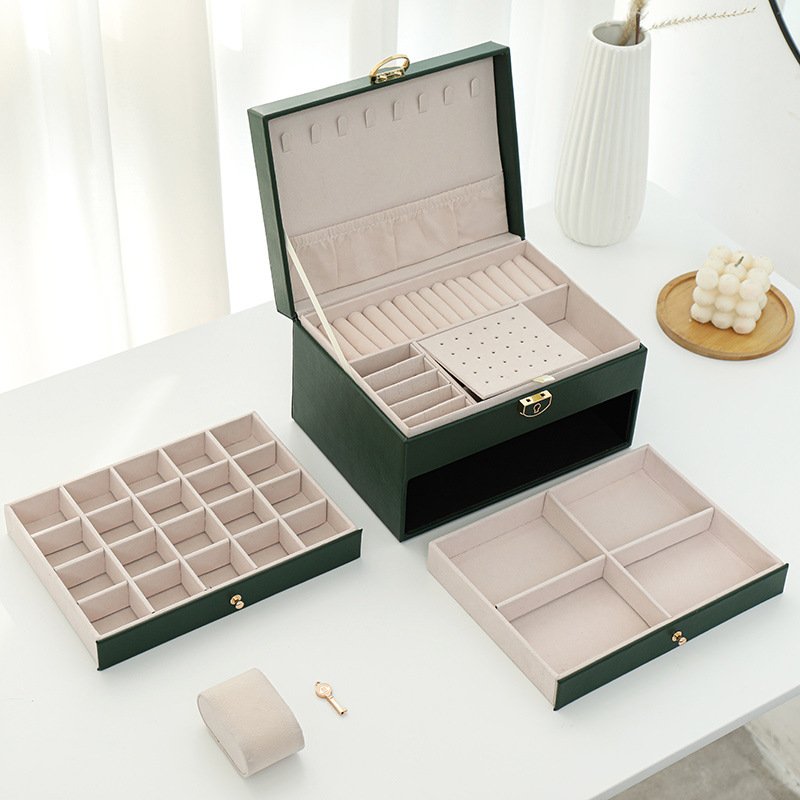 Multifunctional Jewelry Box Large Three-layer Leather Storage Box Earrings Jewelry Earring Box