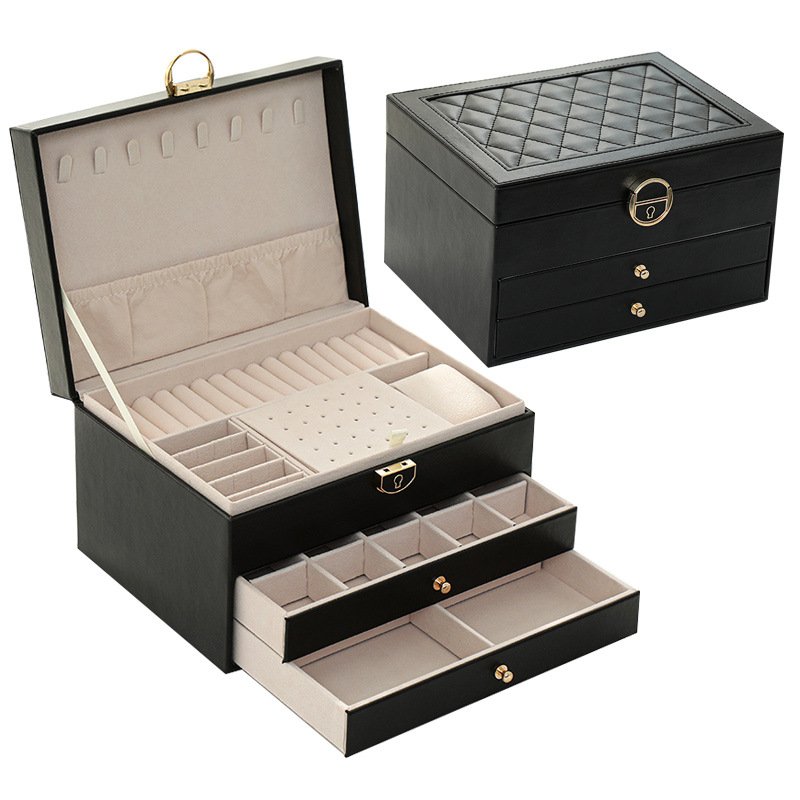 Multifunctional Jewelry Box Large Three-layer Leather Storage Box Earrings Jewelry Earring Box