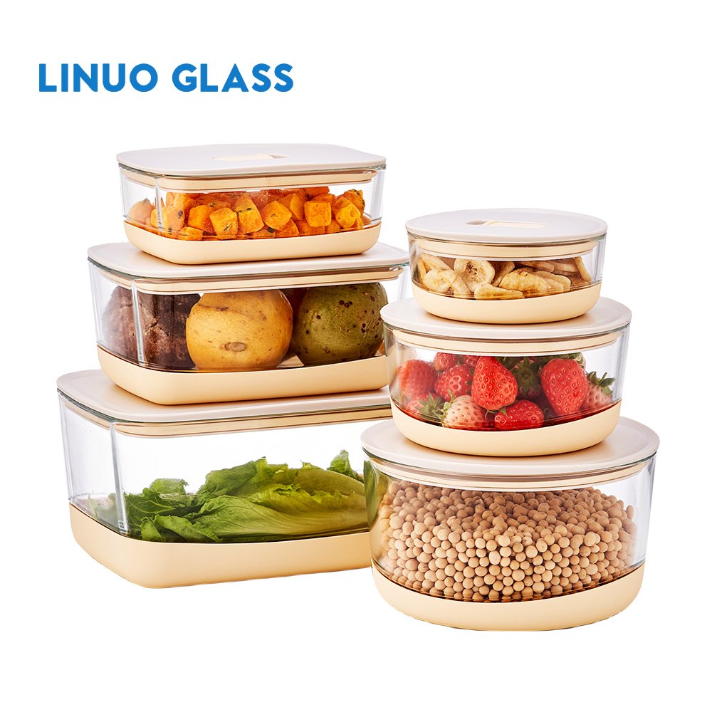 Hot Sales Microwave Oven Safe Stackable Non-slip Glass food Container Airtight Bento Lunch Box Meal Prep storage food Container