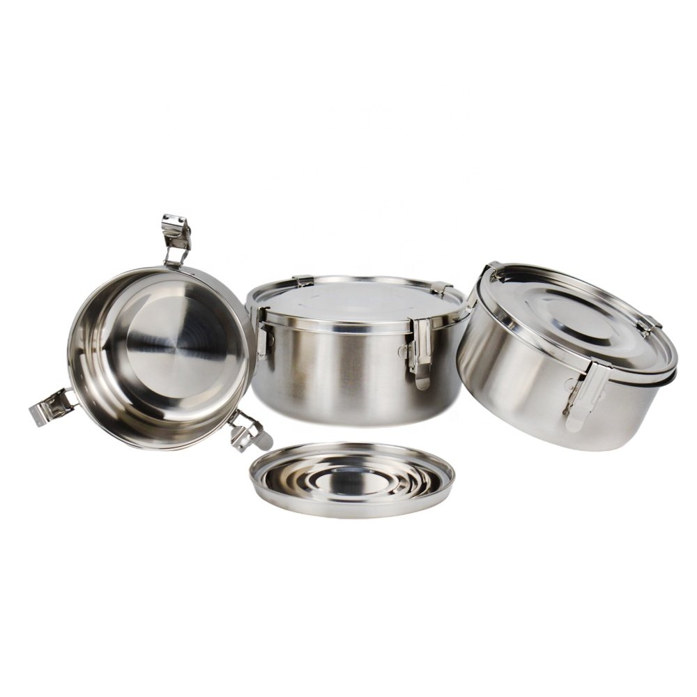 Round Dishwasher safe Airtight Leakproof Food Storage Container Stainless Steel Bento Lunch Box